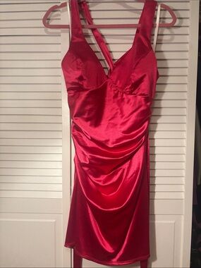 Windsor Pink Satin Mini Dress with Strappy Back